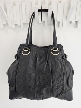 Gucci GG Guccissima Embossed Leather Black Full moon Large Tote Bag Authentic